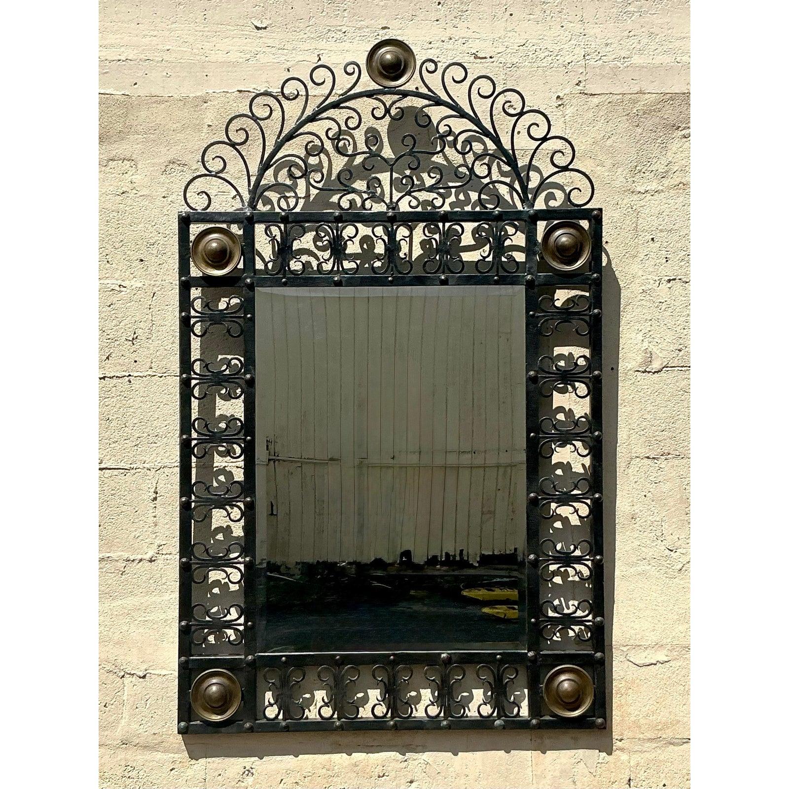 Laiton Miroir Vintage Boho en Fer Forgé en vente