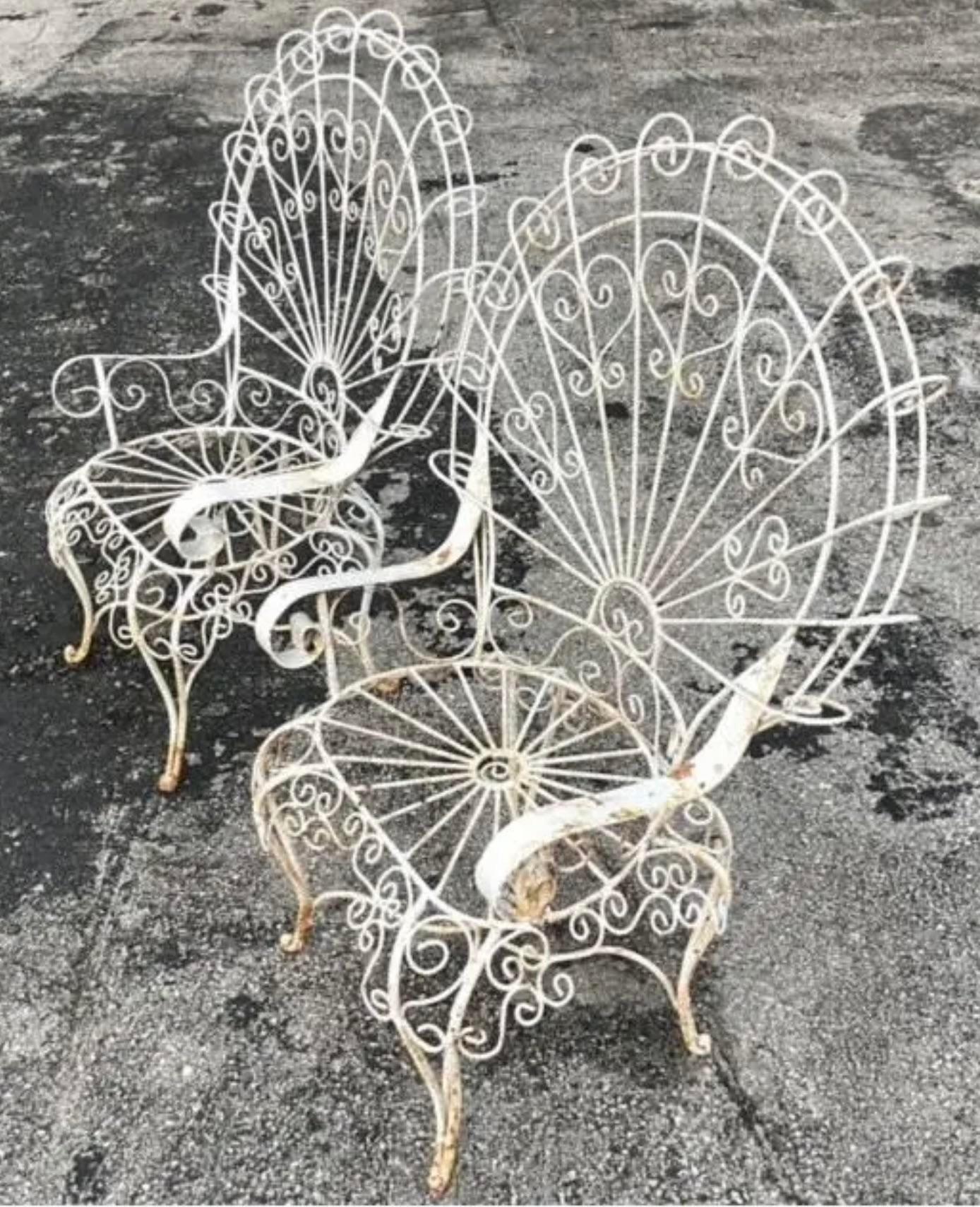 Vintage Boho schmiedeeiserne Pfauenstühle nach Salterini, Vintage, 2er-Set im Zustand „Gut“ im Angebot in west palm beach, FL