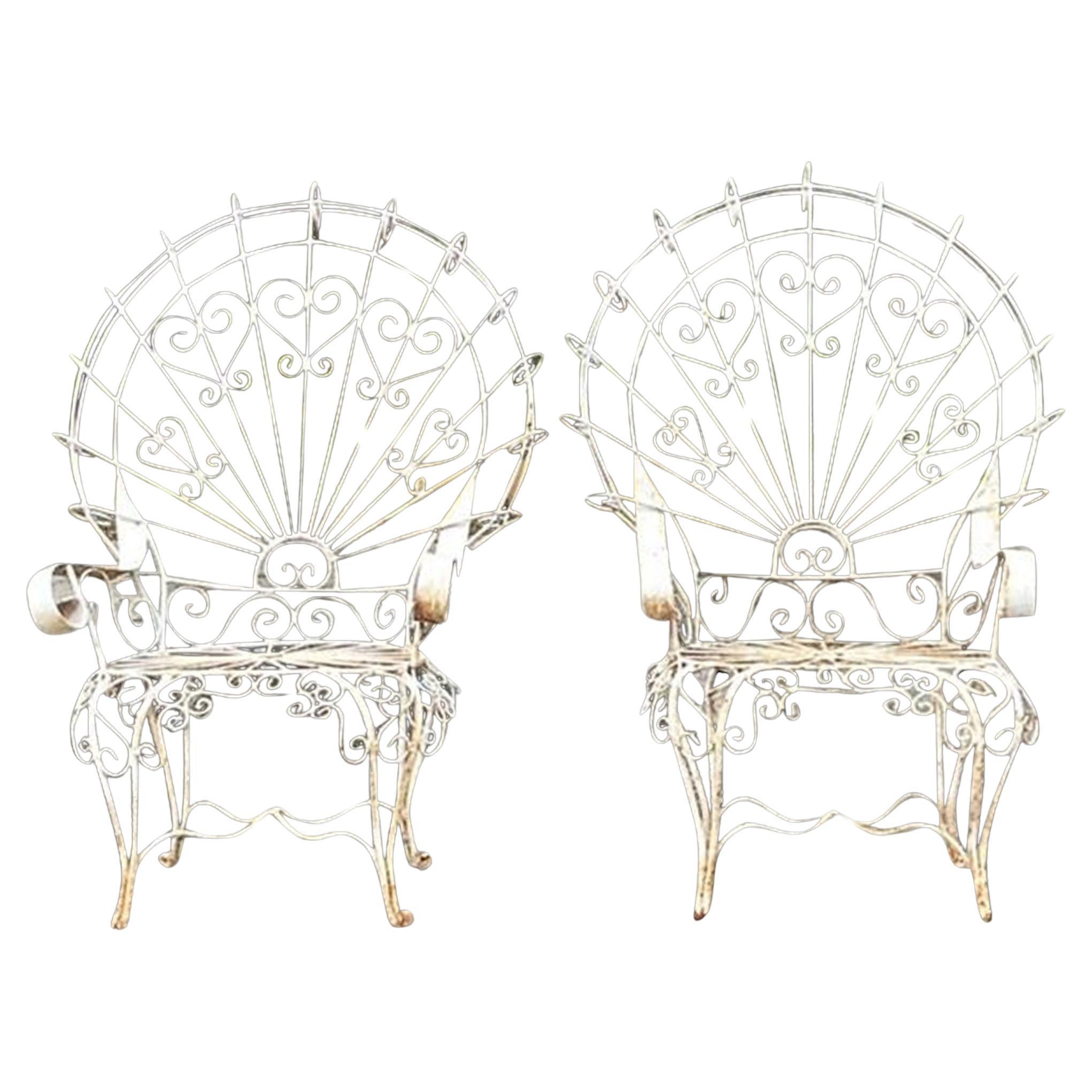 Sedie Peacock in ferro battuto vintage dopo Salterini - Set di 2