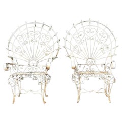 Vintage Boho Wrought Iron Peacock Chairs After Salterini - Set of 2