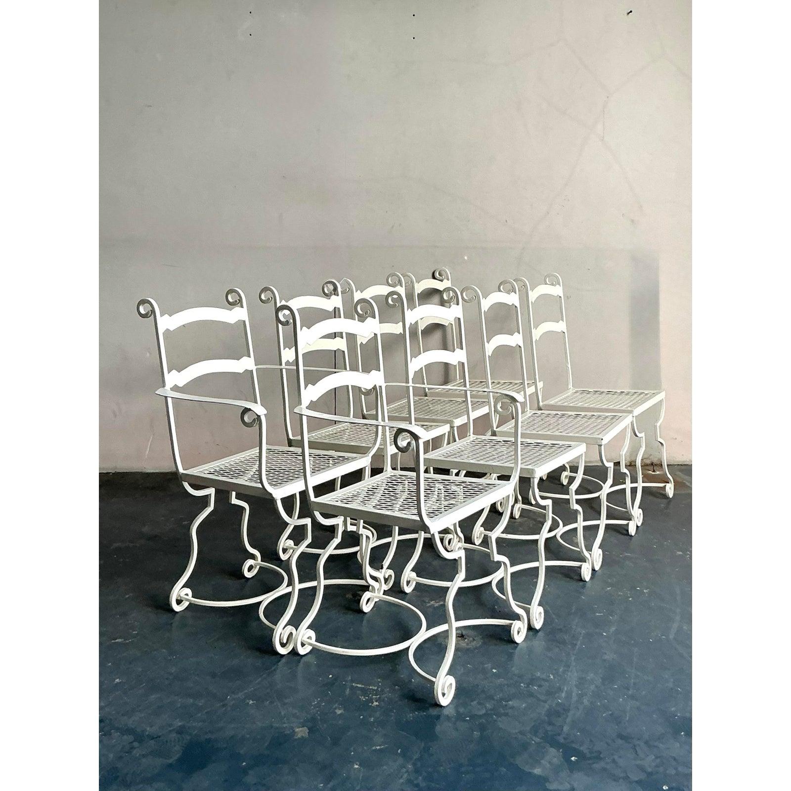 Sedie da pranzo a voluta in ferro battuto vintage - Set di 8 sedie In condizioni buone in vendita a West Palm Beach, FL