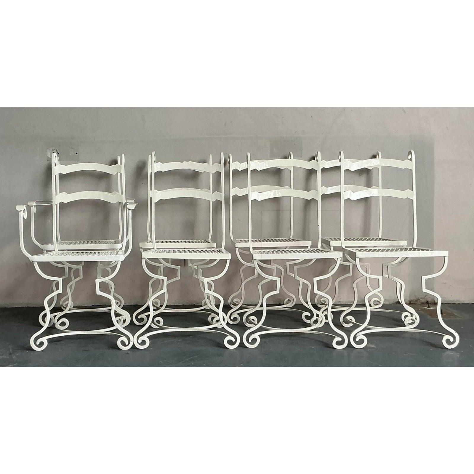Ferro battuto Sedie da pranzo a voluta in ferro battuto vintage - Set di 8 sedie in vendita
