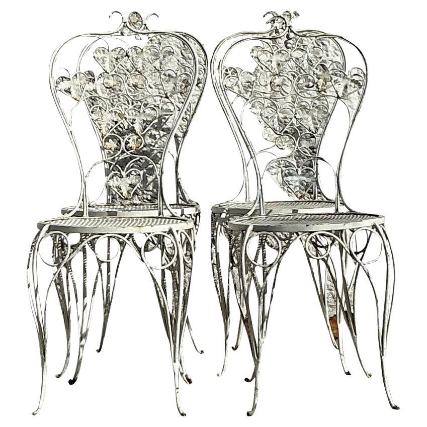 Vintage Boho Wrought Iron Strawberry Patch Dining Chairs - Set of 4
