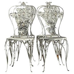 Vintage Boho Wrought Iron Strawberry Patch Dining Chairs - Set of 4