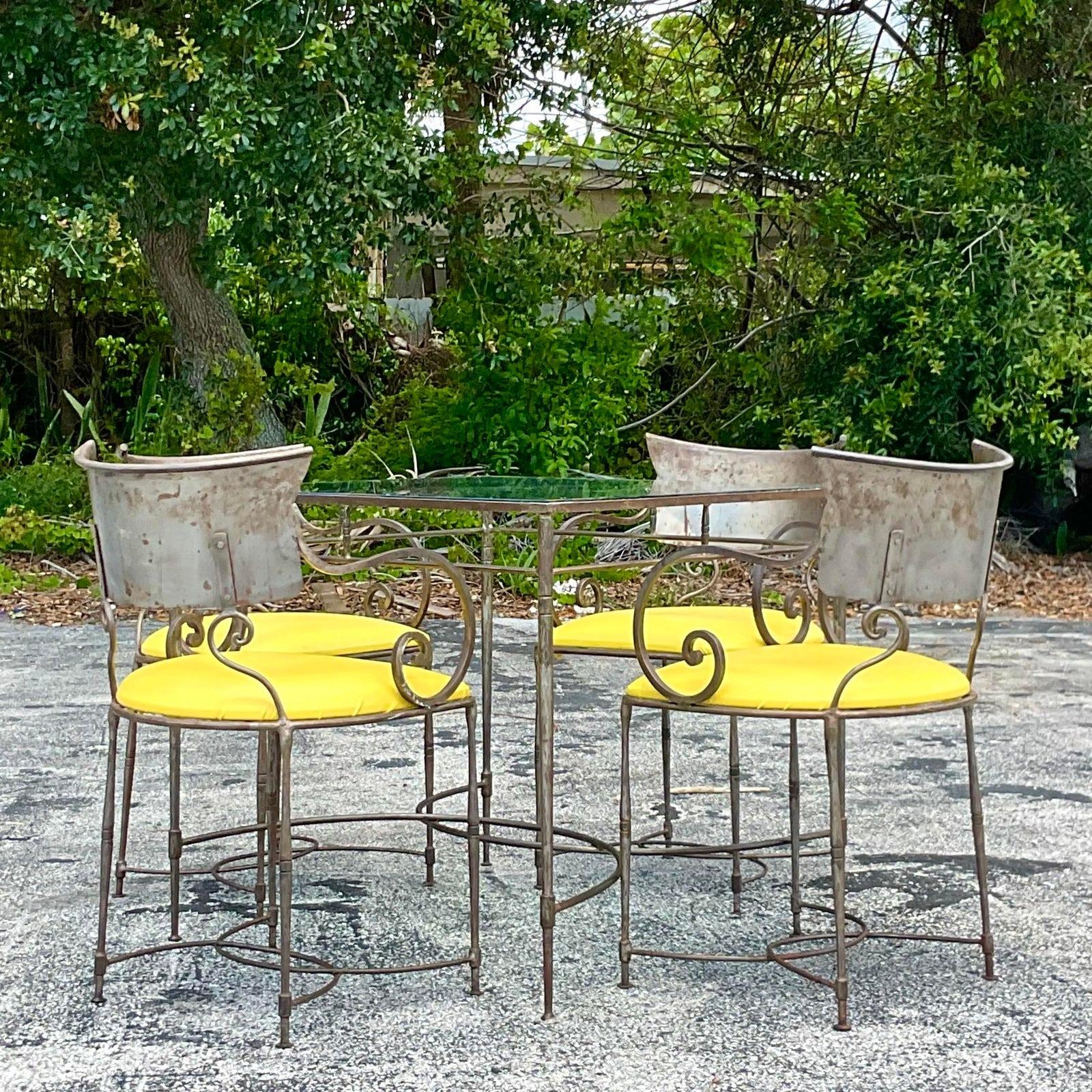 Vintage Boho Wrought Iron Swirl Outdoor Dining Set at 1stDibs boho