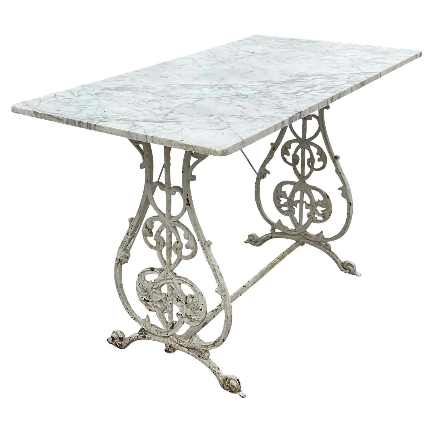 Wrought Iron Bistro Table with a Stone Top For Sale at 1stDibs