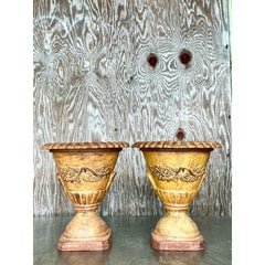 Vintage Boho Wrought Iron Urns - A Pair