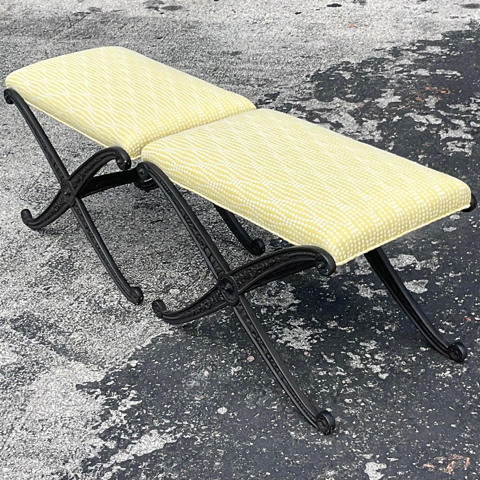 Vintage Boho Wrought Iron X Benches - a Pair 1