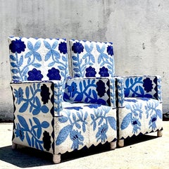 Vintage Boho “Yoruba” Beaded Armchair, a Pair