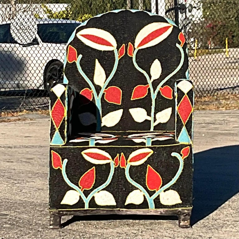 Vintage Boho Yoruba Beaded Arm Chair For Sale at 1stDibs