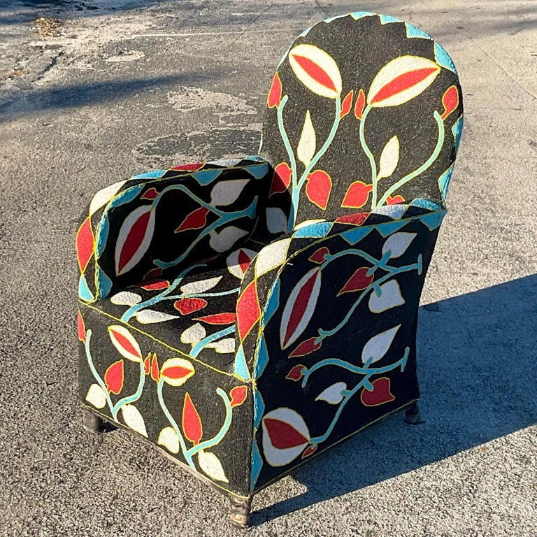 Vintage Boho Yoruba Beaded Arm Chair For Sale at 1stDibs
