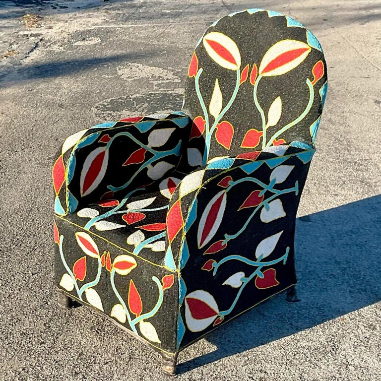 Vintage Boho Yoruba Beaded Arm Chair For Sale at 1stDibs