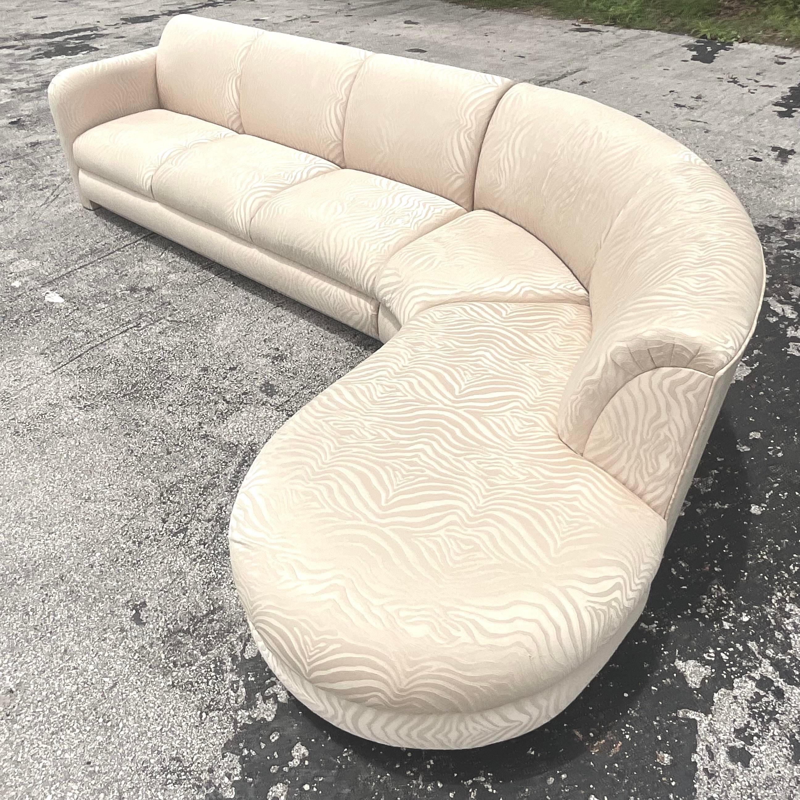 Bohemian Vintage Boho Zebra Jacquard Biomorphic Sectional Sofa For Sale