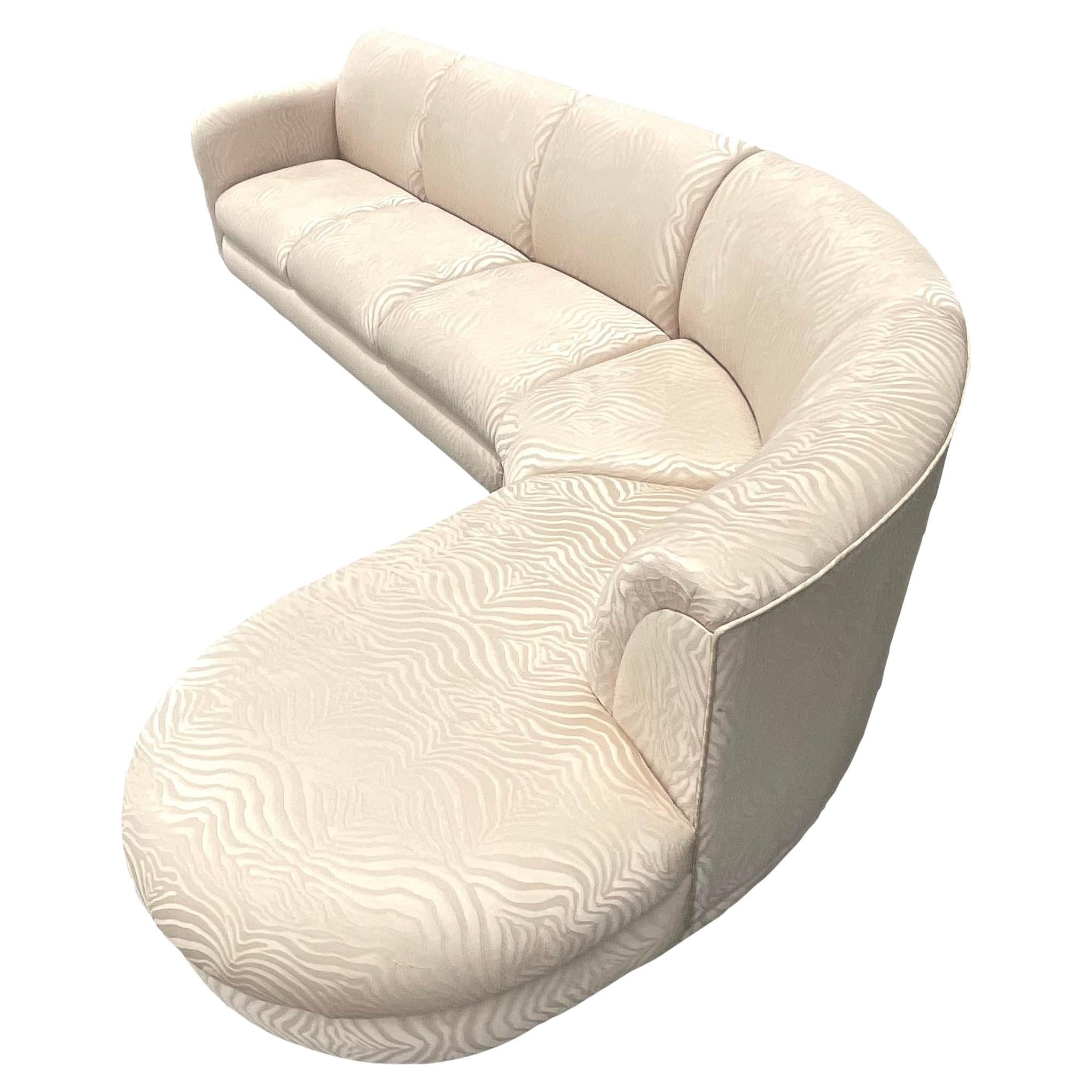 Vintage Boho Zebra Jacquard Biomorphic Sectional Sofa For Sale
