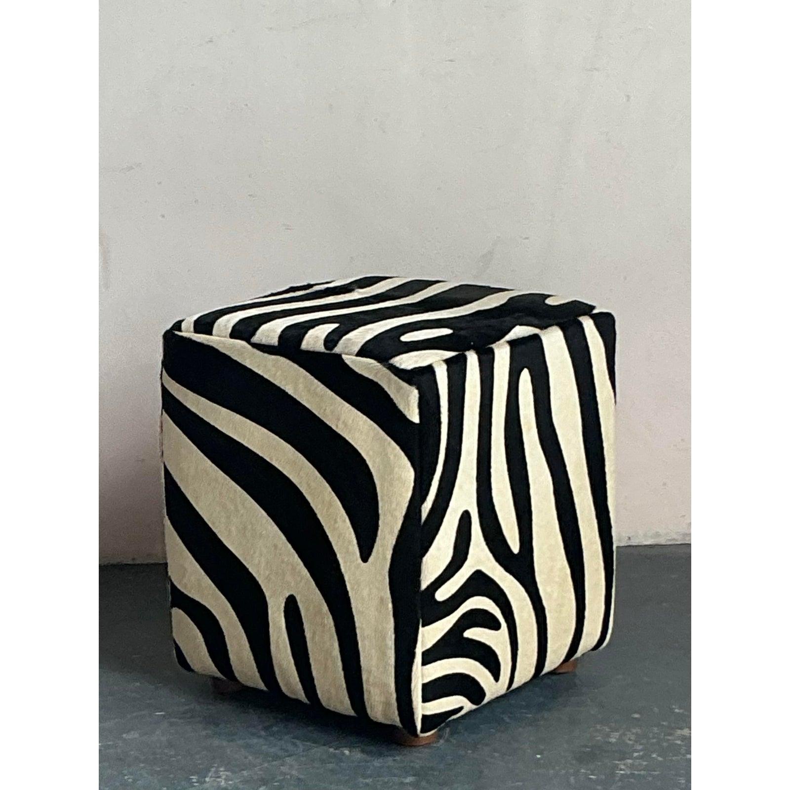 Vintage Boho Zebra Ottoman For Sale 1