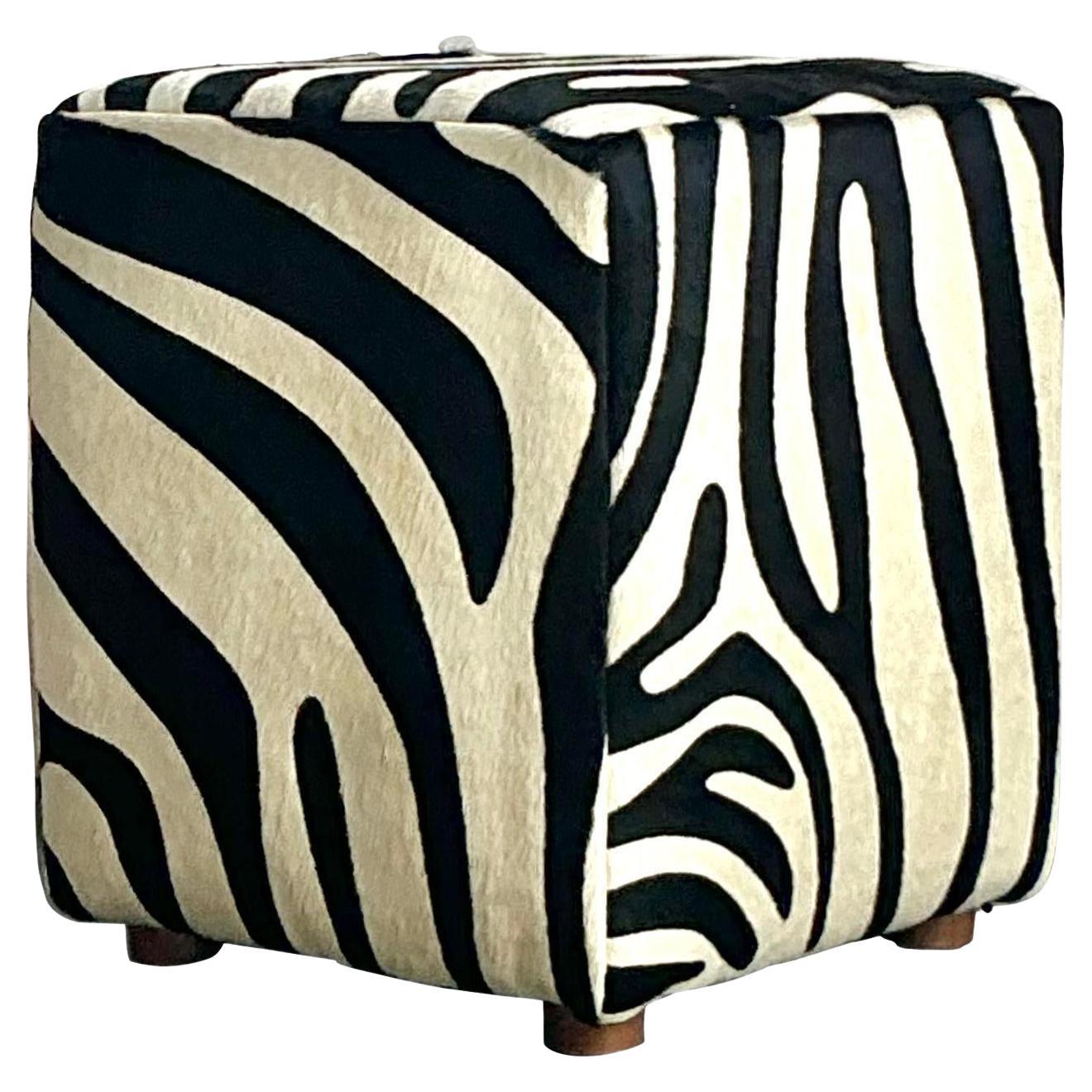 Vintage Boho Zebra Ottoman For Sale