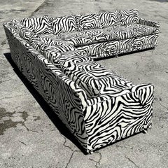 Vintage Boho Zebra Stripe Custom Parsons Sectional Sofa