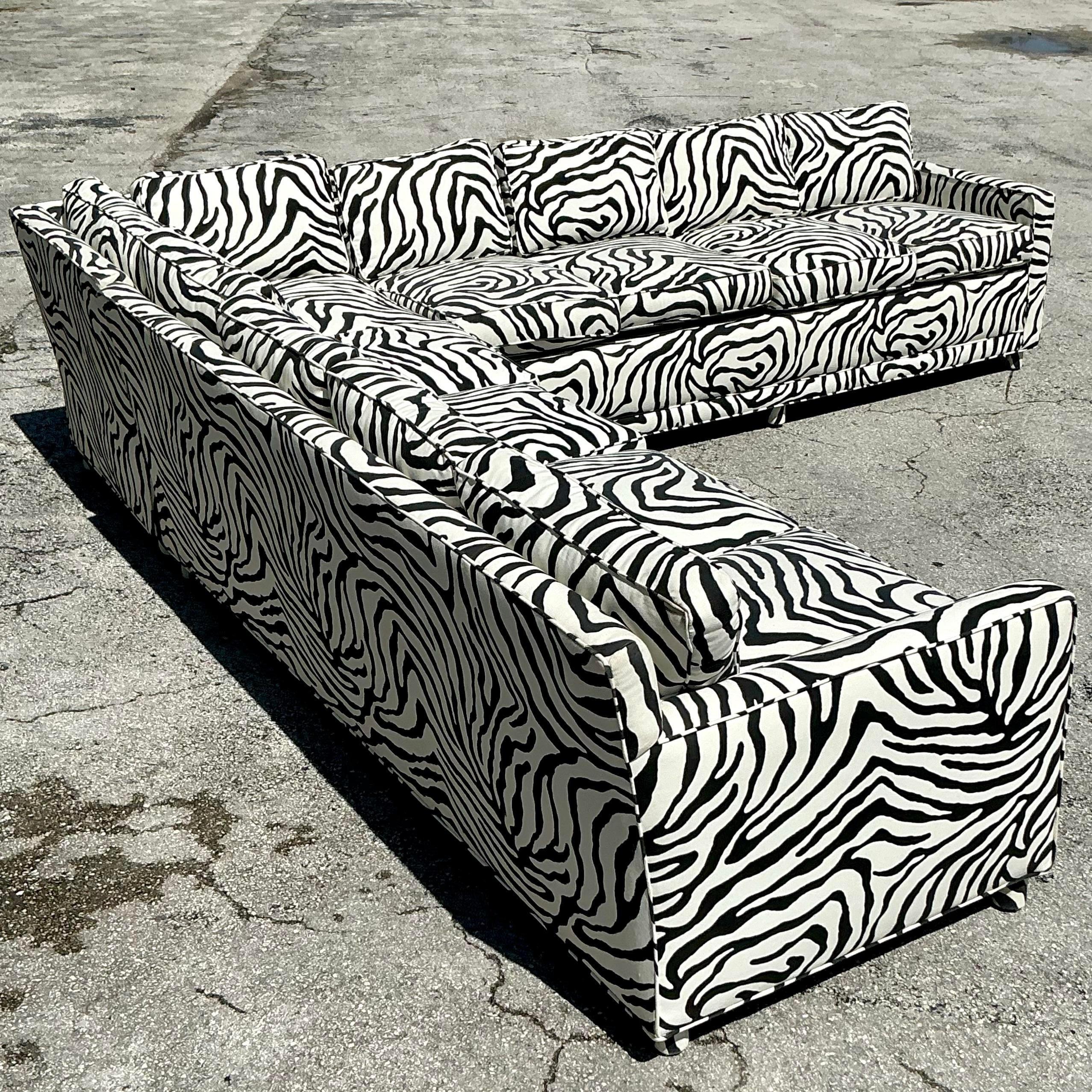Upholstery Vintage Boho Zebra Stripe Custom Parsons Sectional Sofa