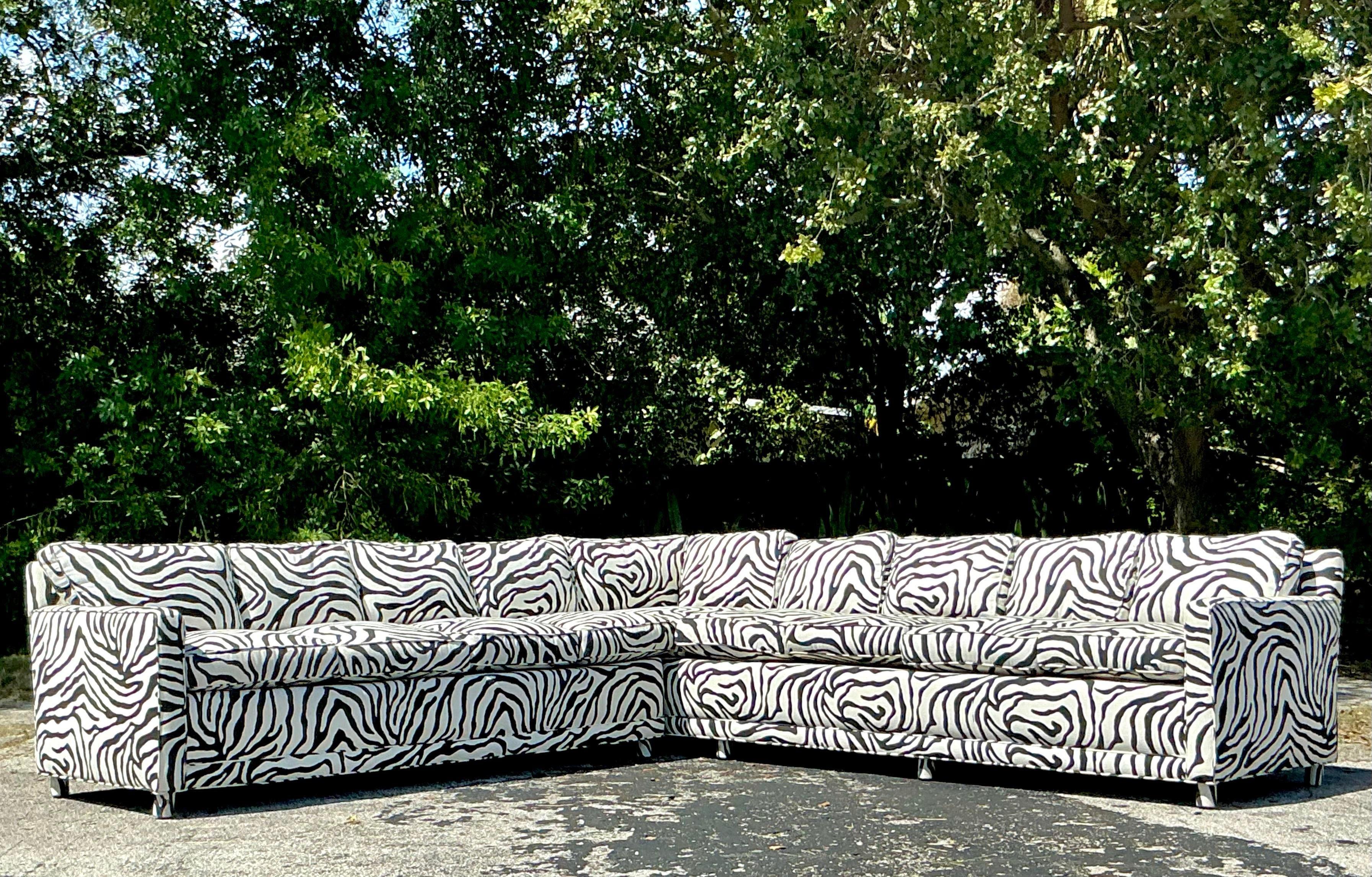 Vintage Boho Zebra Stripe Custom Parsons Sectional Sofa 1