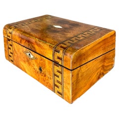 Antique Boho Zig Zag Inlay Burl Wood Writing Desk Box
