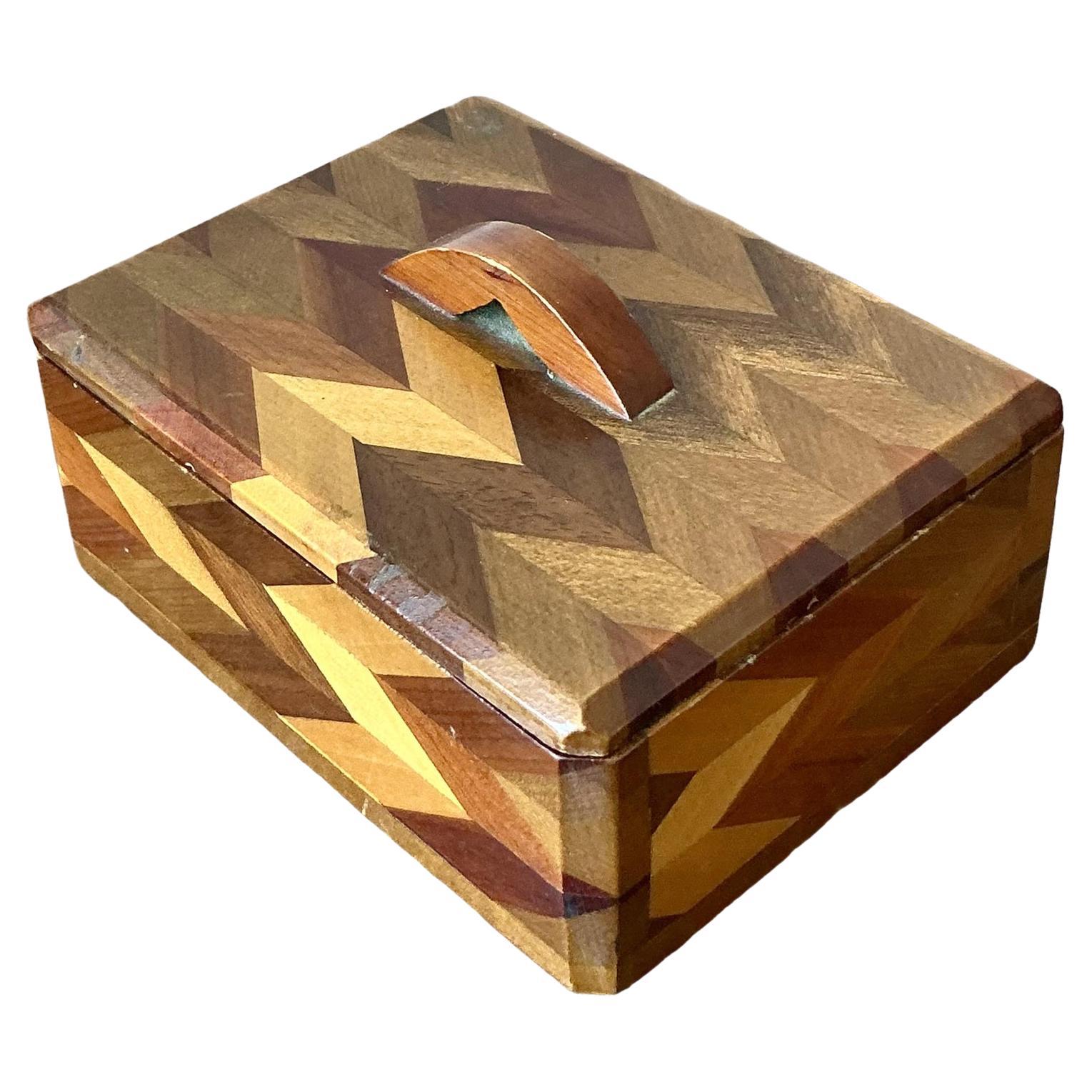 Vintage Boho Zig Zag Holzeinlegearbeit Box