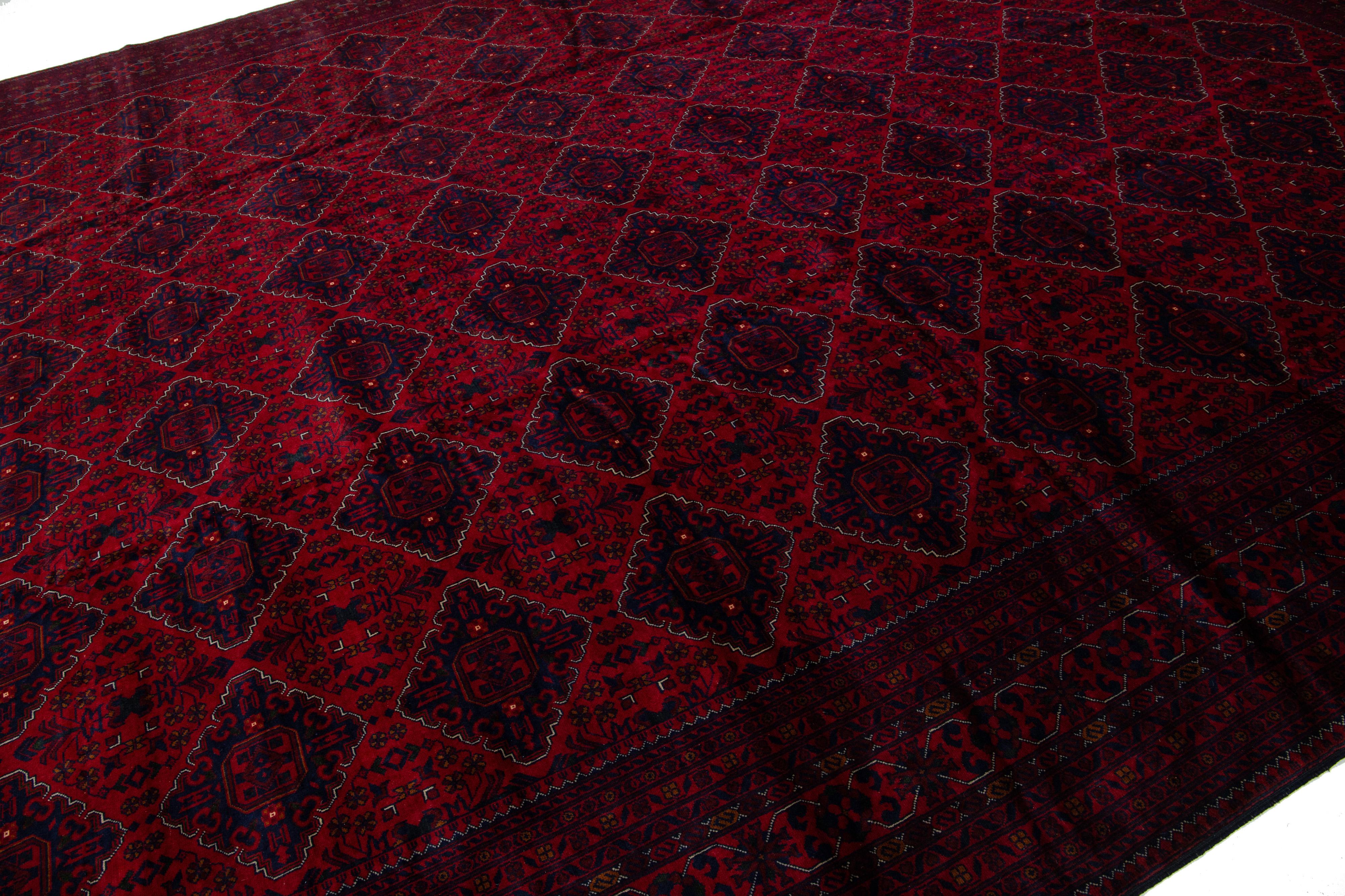 Islamic Vintage Bokhara Handmade Red Wool Rug With Allover Design For Sale