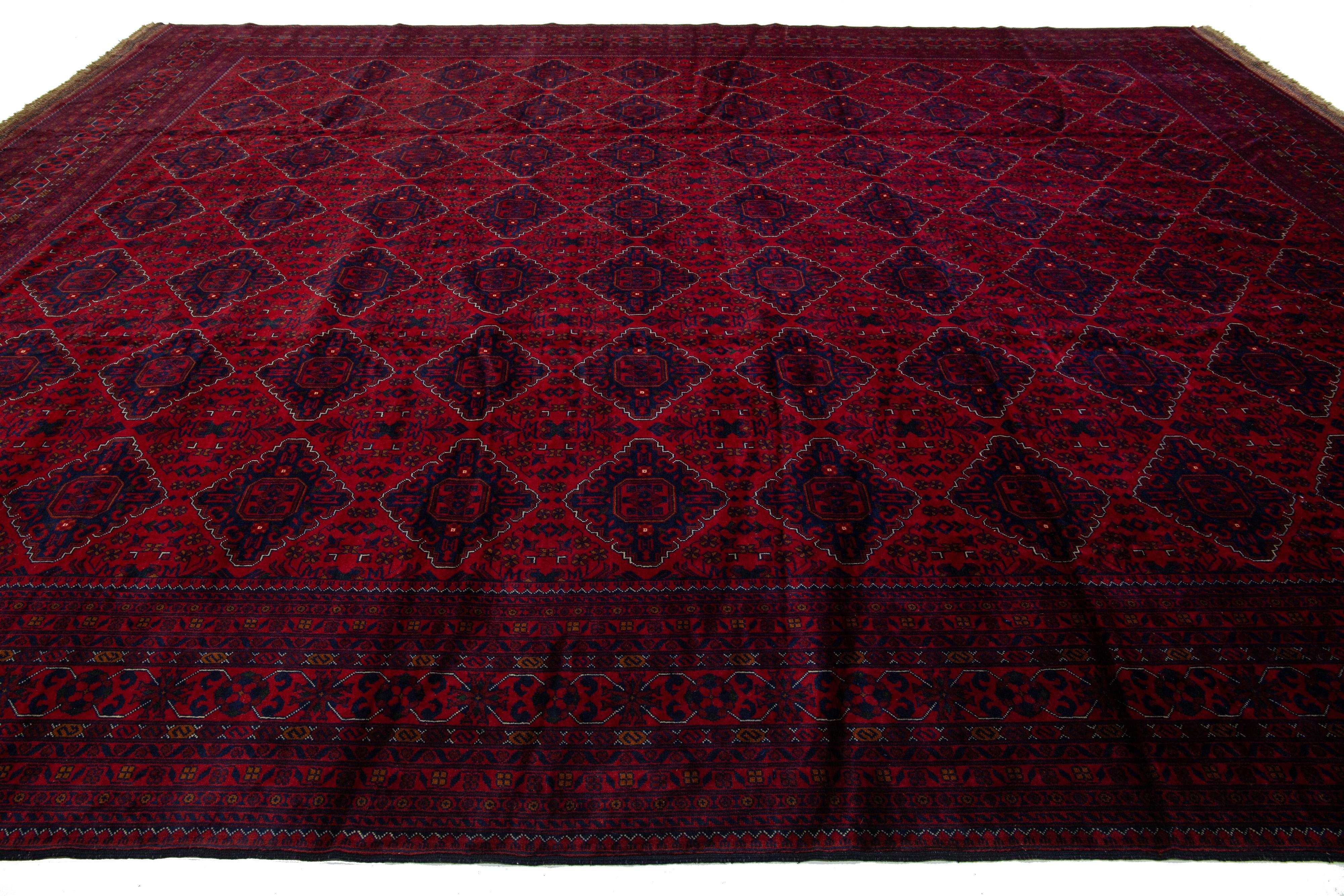 Pakistani Vintage Bokhara Handmade Red Wool Rug With Allover Design For Sale