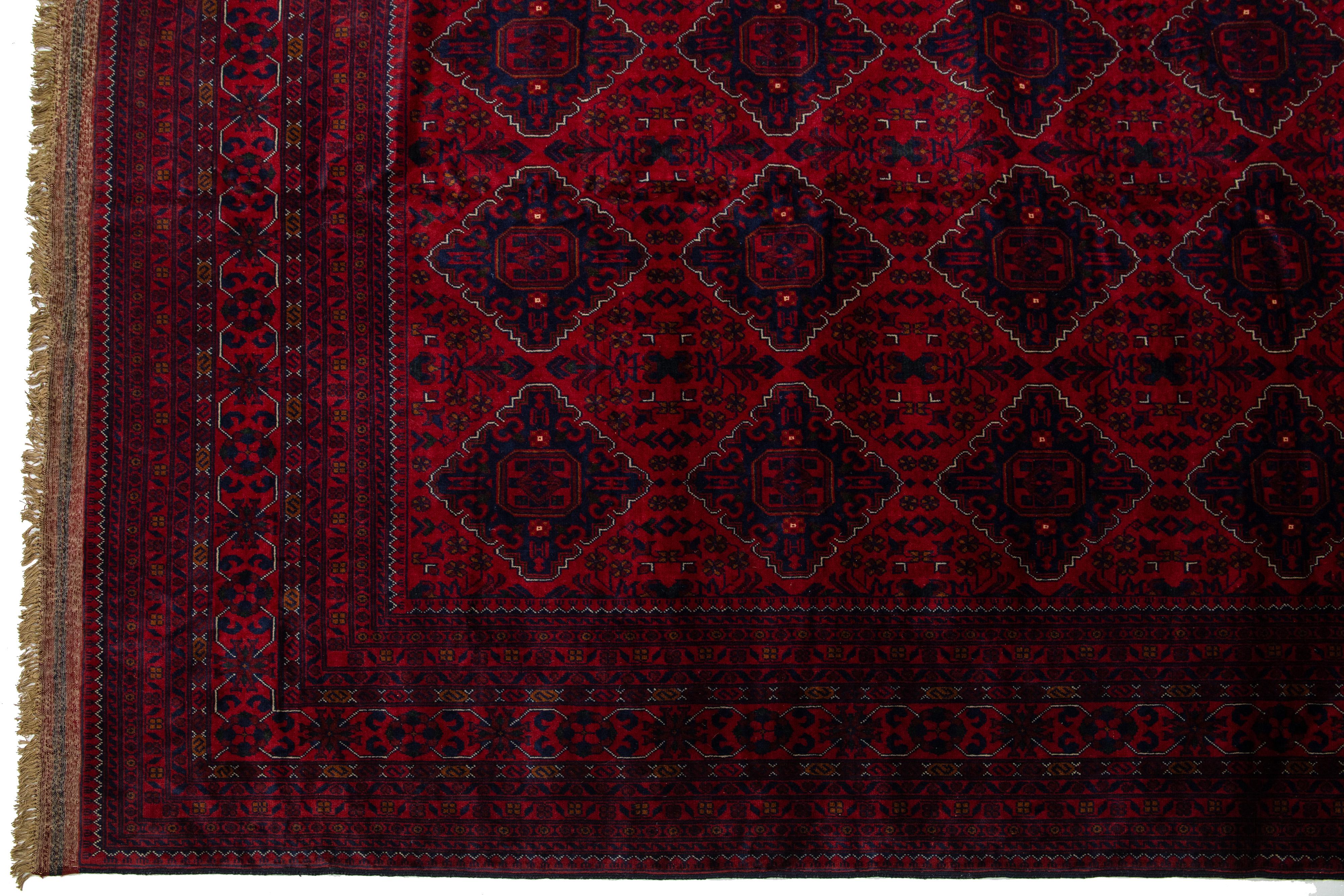 Hand-Knotted Vintage Bokhara Handmade Red Wool Rug With Allover Design For Sale