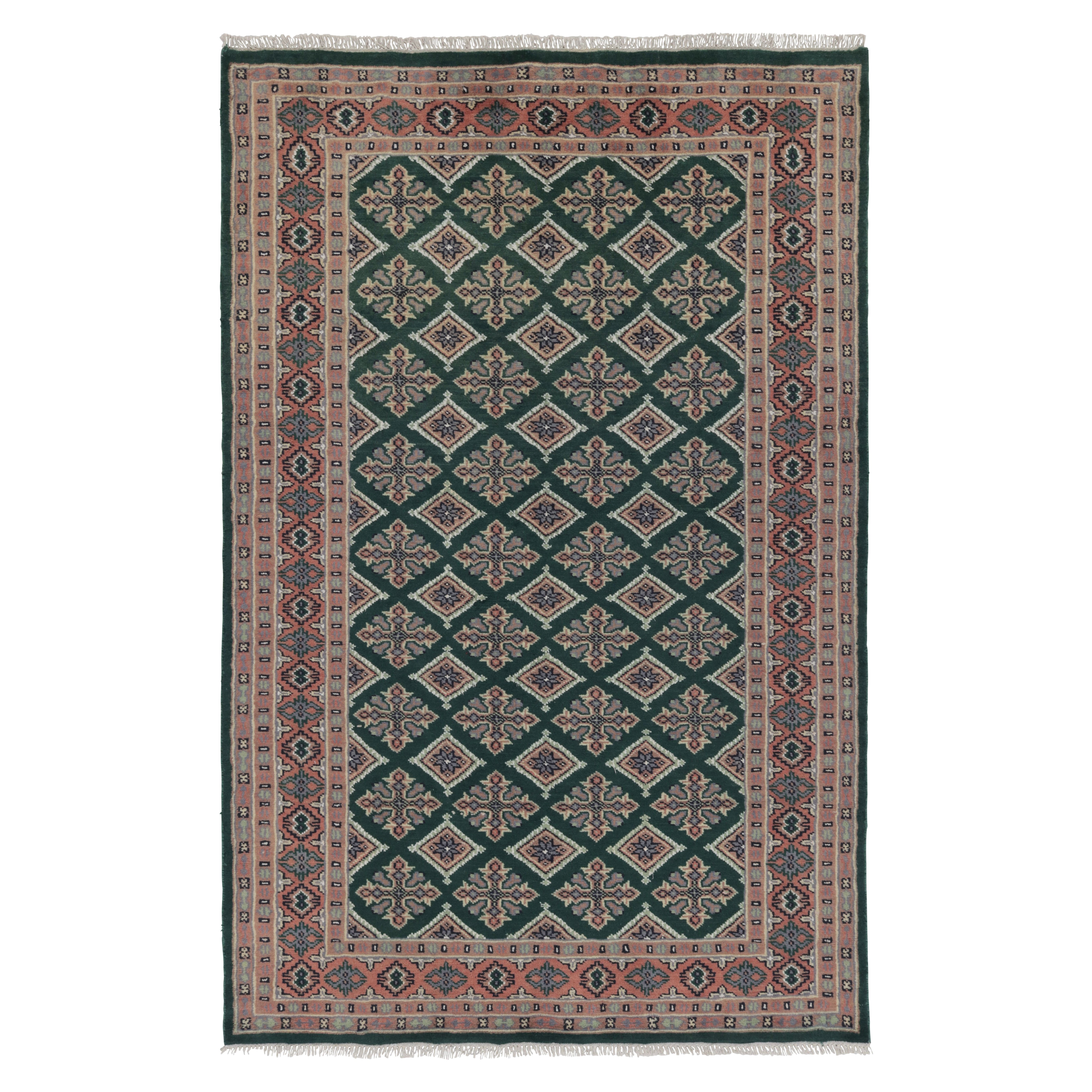 Vintage Bokhara Rug in Forest Green with Pink Geometric Patterns - Rug
Kilim