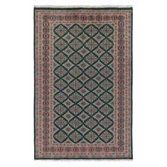Vintage Bokhara Rug in Forest Green with Pink Geometric Patterns - Rug
Kilim