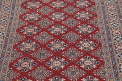 Vintage Bokhara Rug in Rich Red with Tan Geometric Patterns - Rug & Kilim