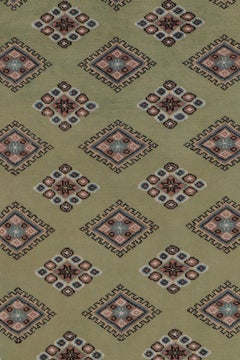 Vintage Bokhara Rug in Soft Sage Green with Geometric Patterns - Rug & Kilim