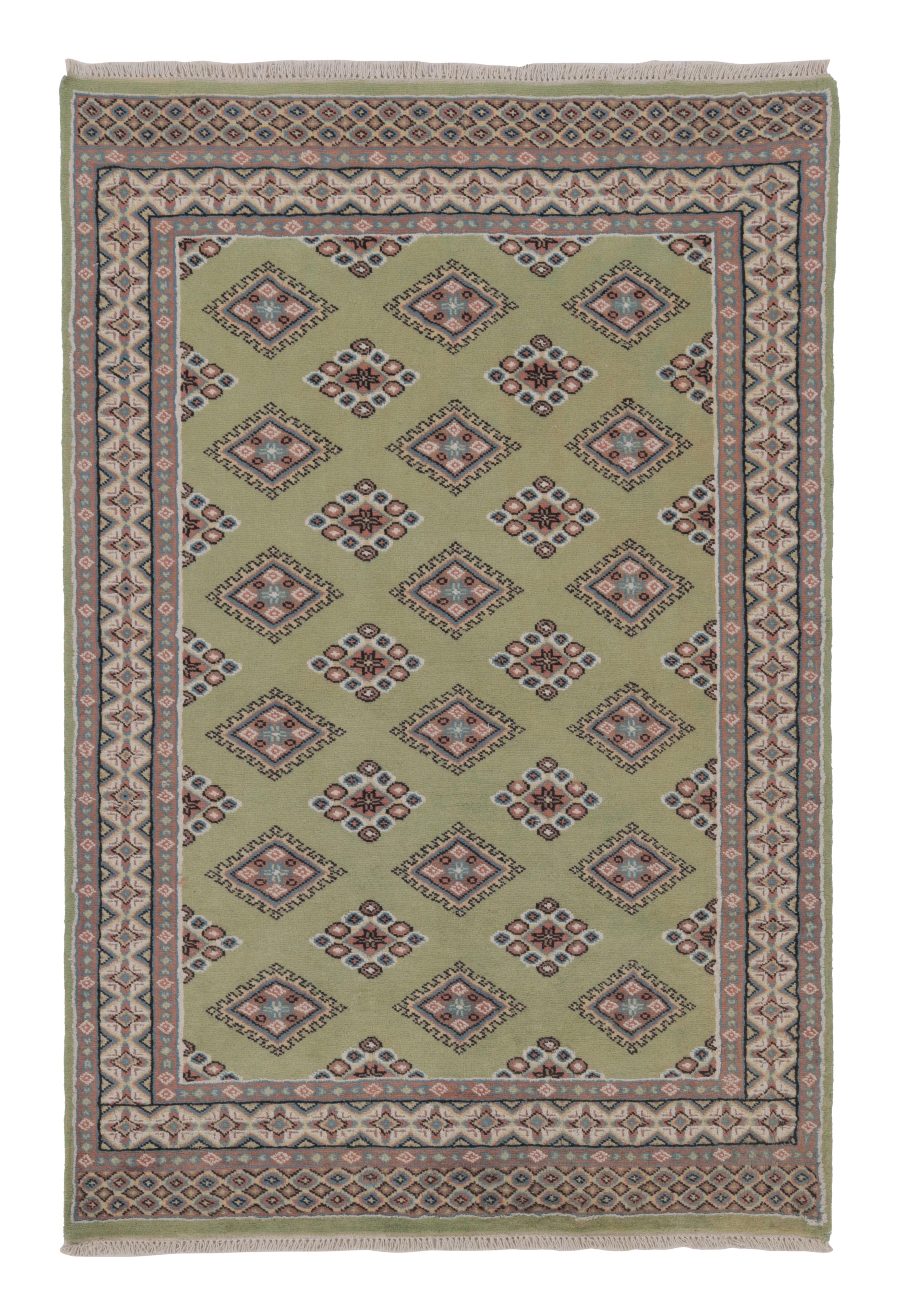 Vintage Bokhara Rug in Soft Sage Green with Geometric Patterns - Rug 
Kilim