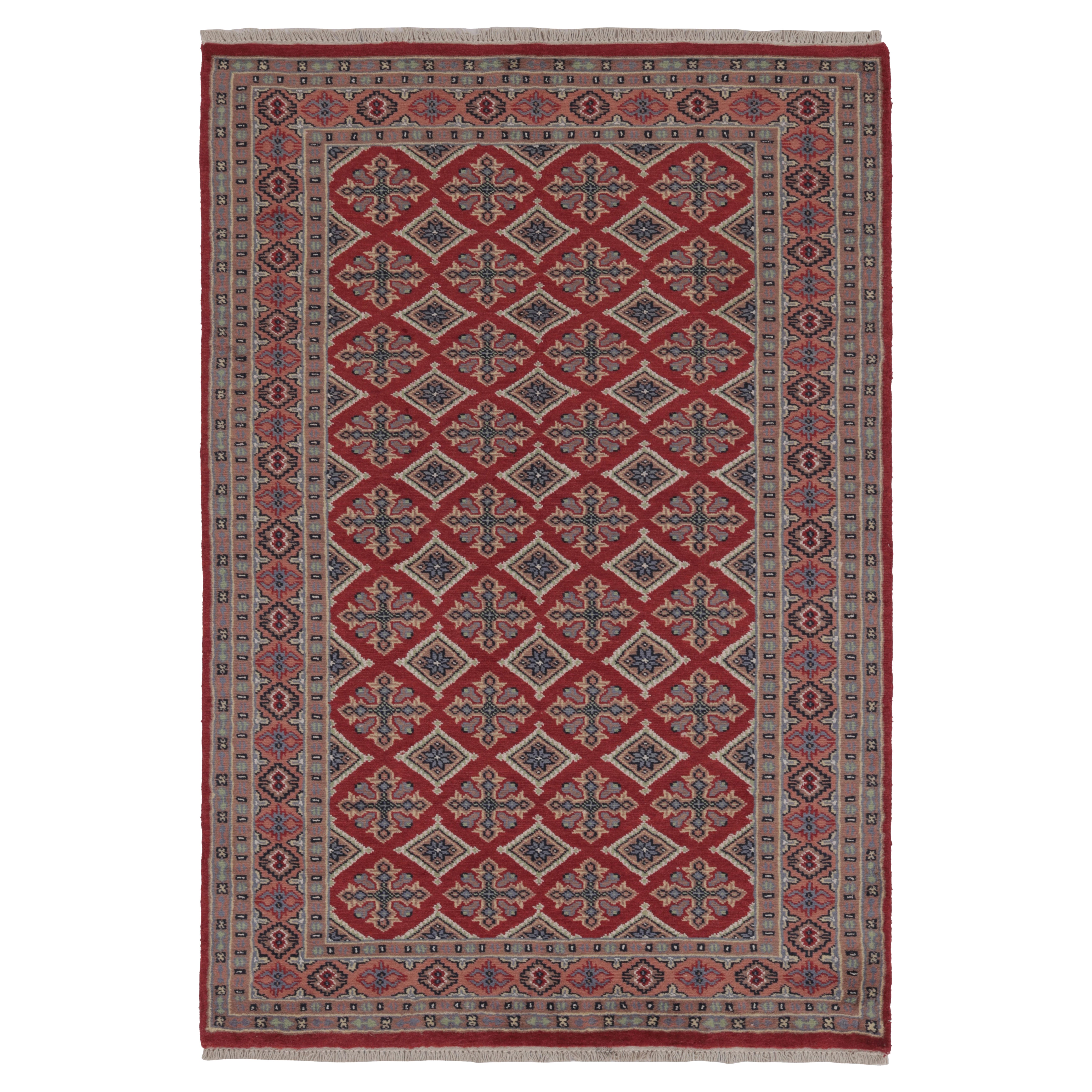 Vintage Bokhara Rug, RIch Red with Pink Geometric Patterns - Rug 
Kilim