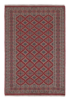 Vintage Bokhara Rug, RIch Red with Pink Geometric Patterns - Rug 
Kilim