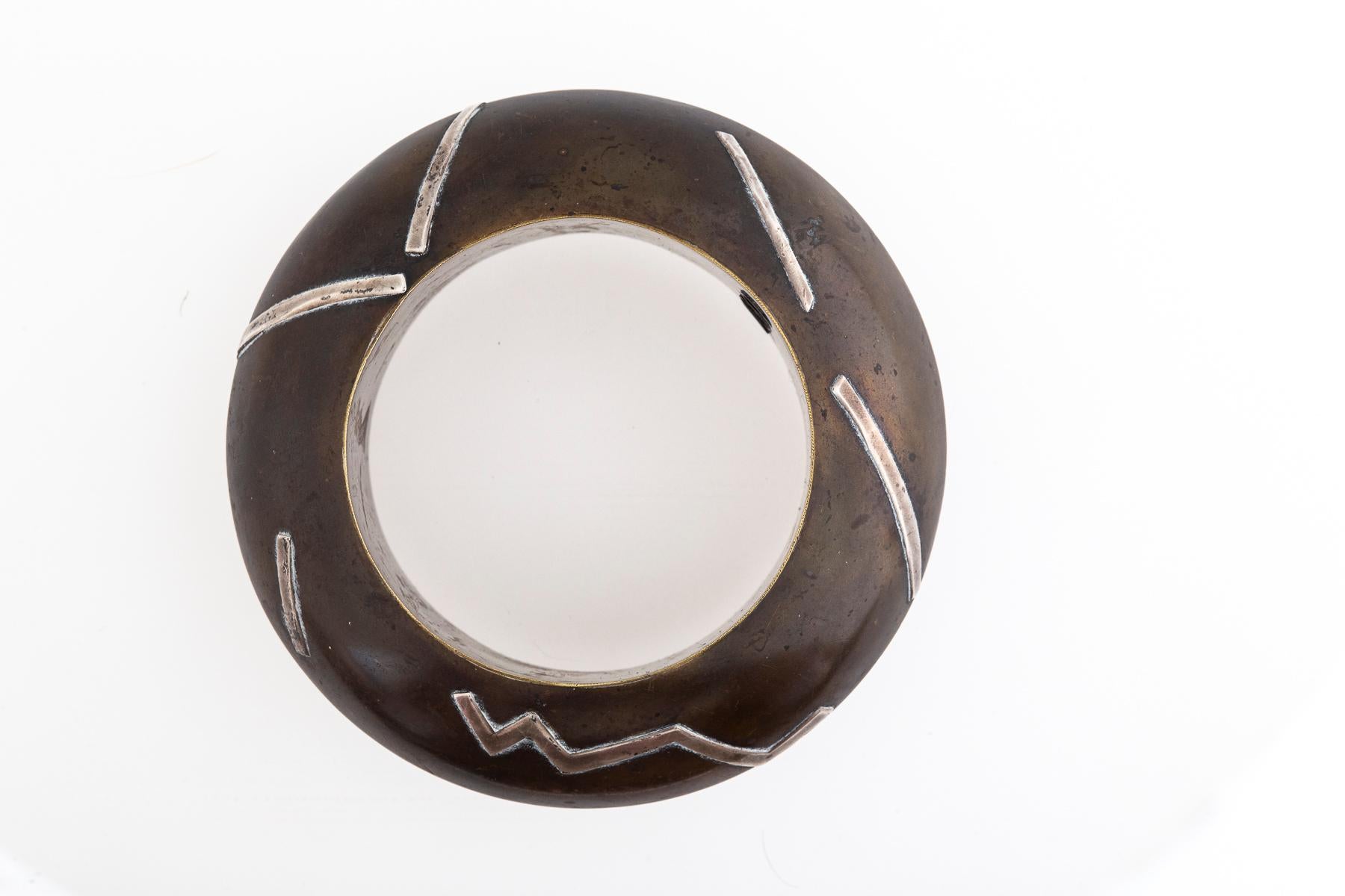 Vintage Bold Artisan Brass and Silver Lightening Cuff For Sale 3