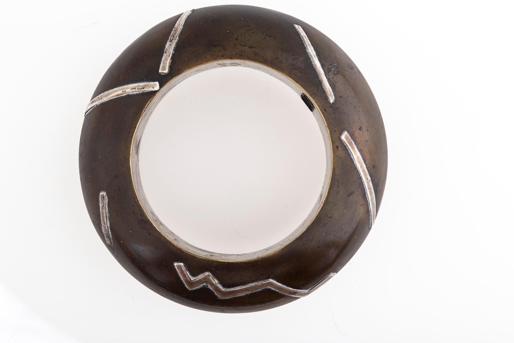 Vintage Bold Artisan Brass and Silver Lightening Cuff For Sale 4