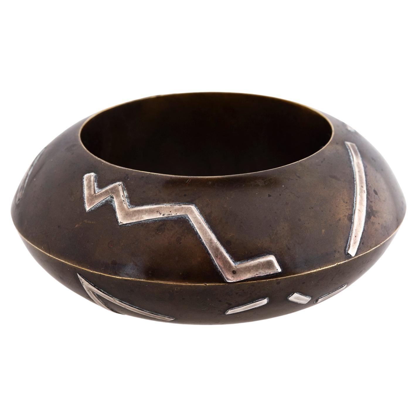Vintage Bold Artisan Brass and Silver Lightening Cuff For Sale