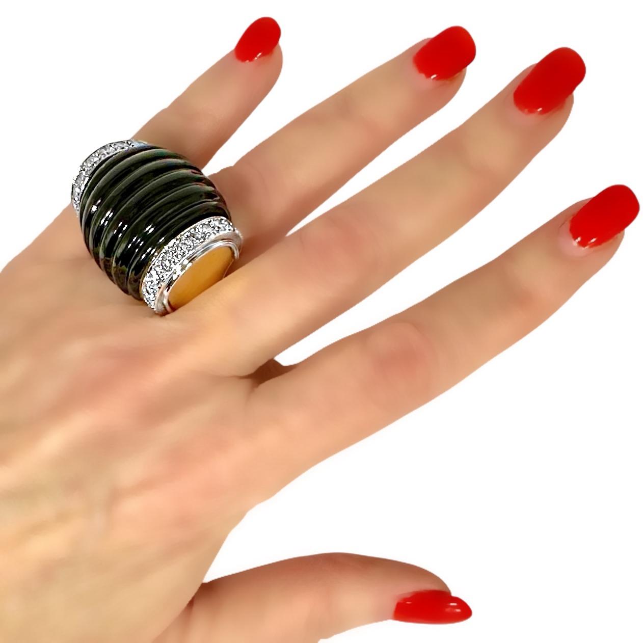 Vintage Bold Charles Turi Ring in 18k Gold, Platinum, Black Onyx and Diamonds 7