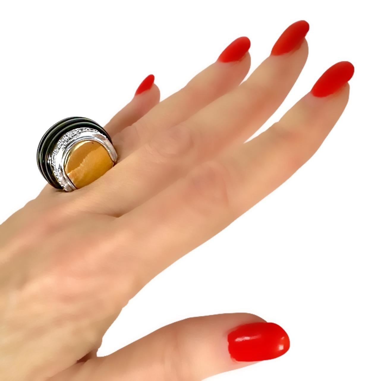 Vintage Bold Charles Turi Ring in 18k Gold, Platinum, Black Onyx and Diamonds 8