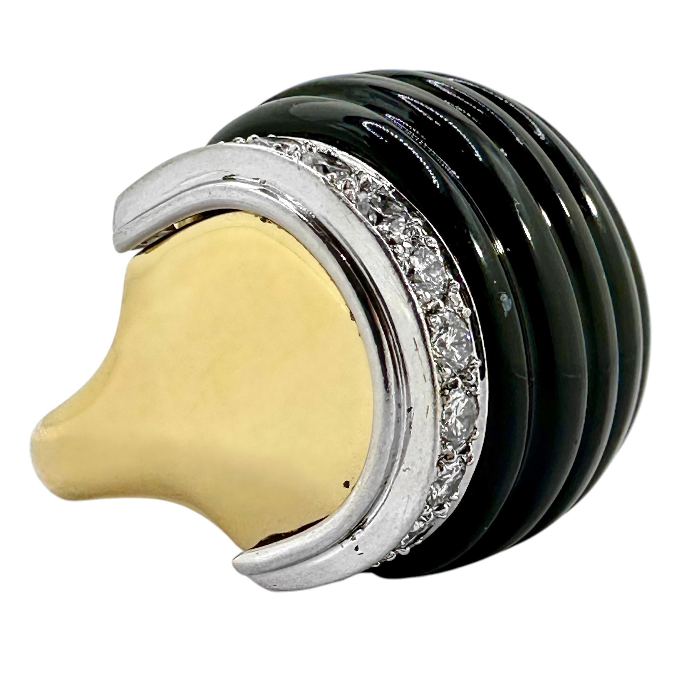 Modern Vintage Bold Charles Turi Ring in 18k Gold, Platinum, Black Onyx and Diamonds
