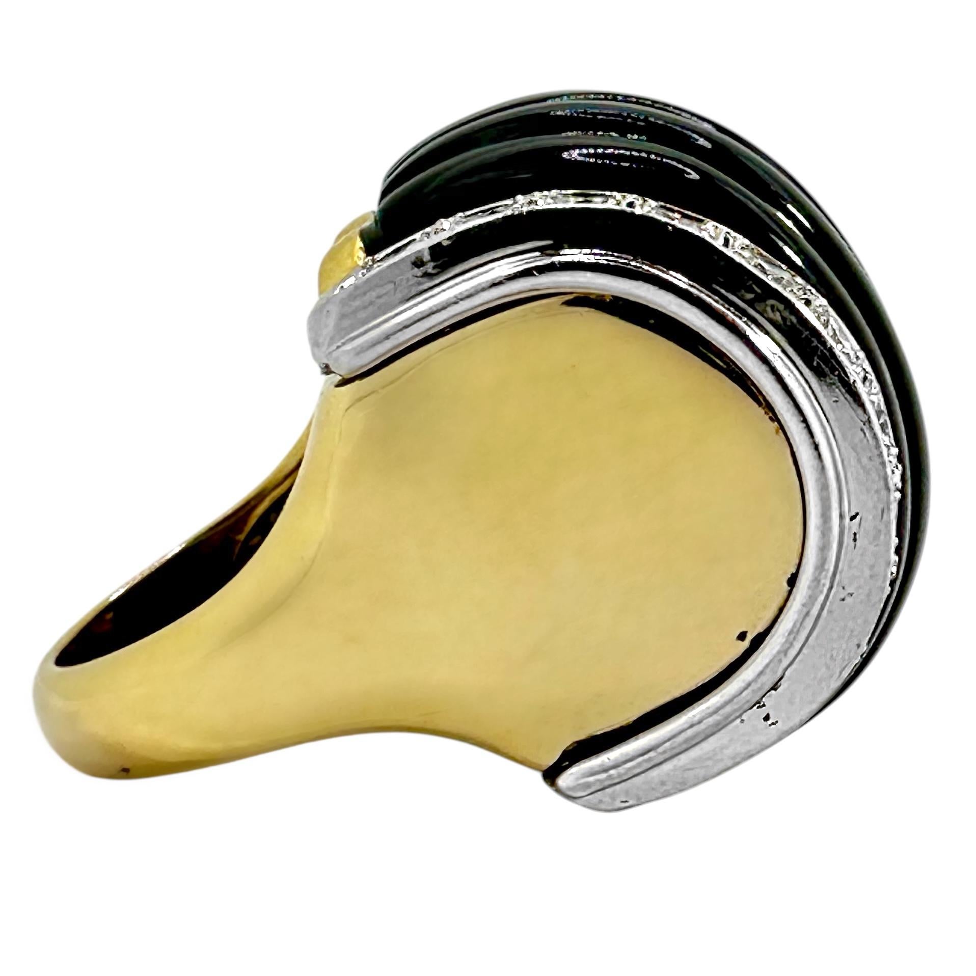 Brilliant Cut Vintage Bold Charles Turi Ring in 18k Gold, Platinum, Black Onyx and Diamonds