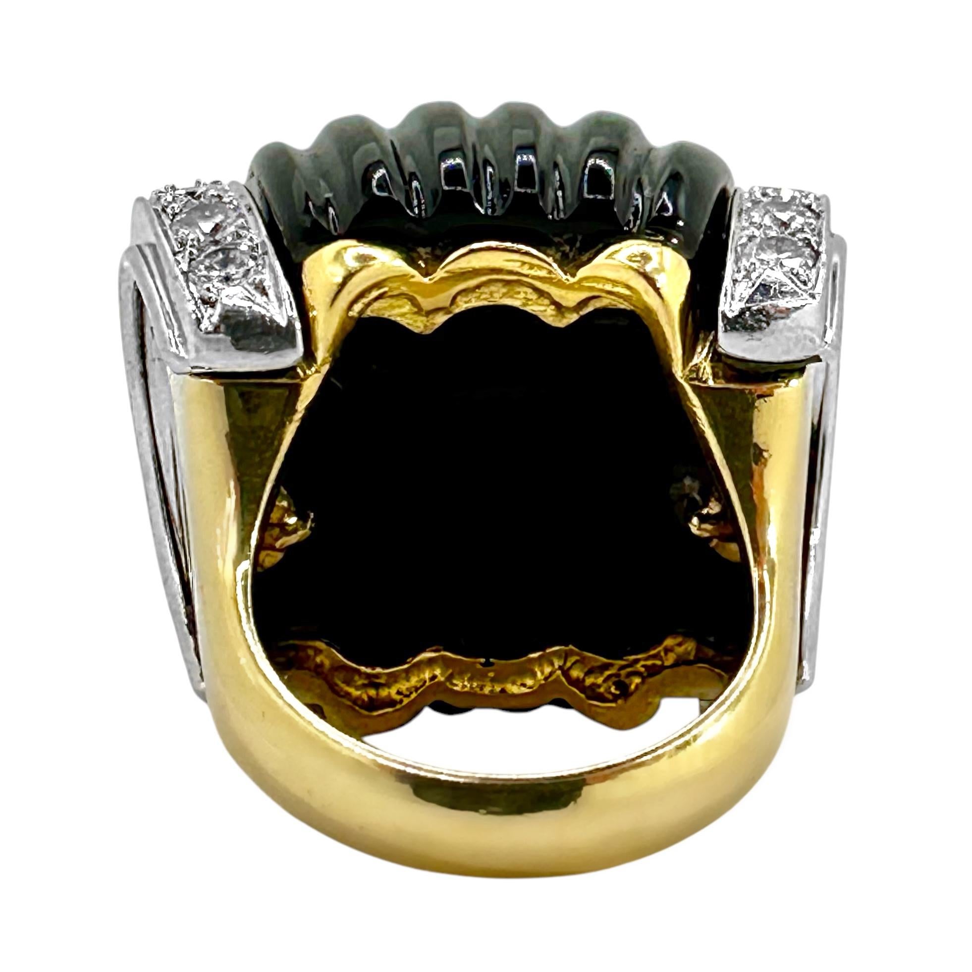 Vintage Bold Charles Turi Ring in 18k Gold, Platinum, Black Onyx and Diamonds In Good Condition In Palm Beach, FL