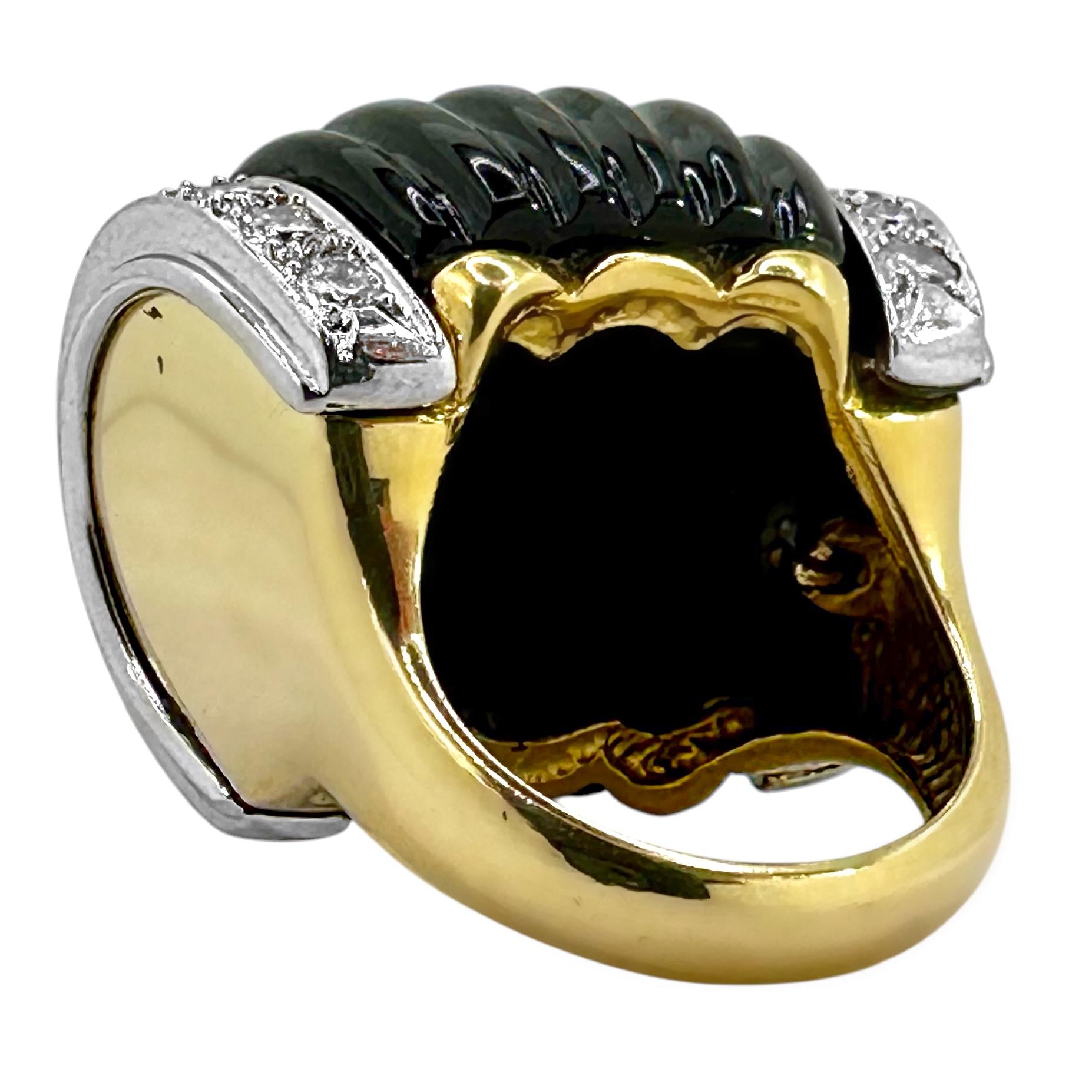 Women's Vintage Bold Charles Turi Ring in 18k Gold, Platinum, Black Onyx and Diamonds