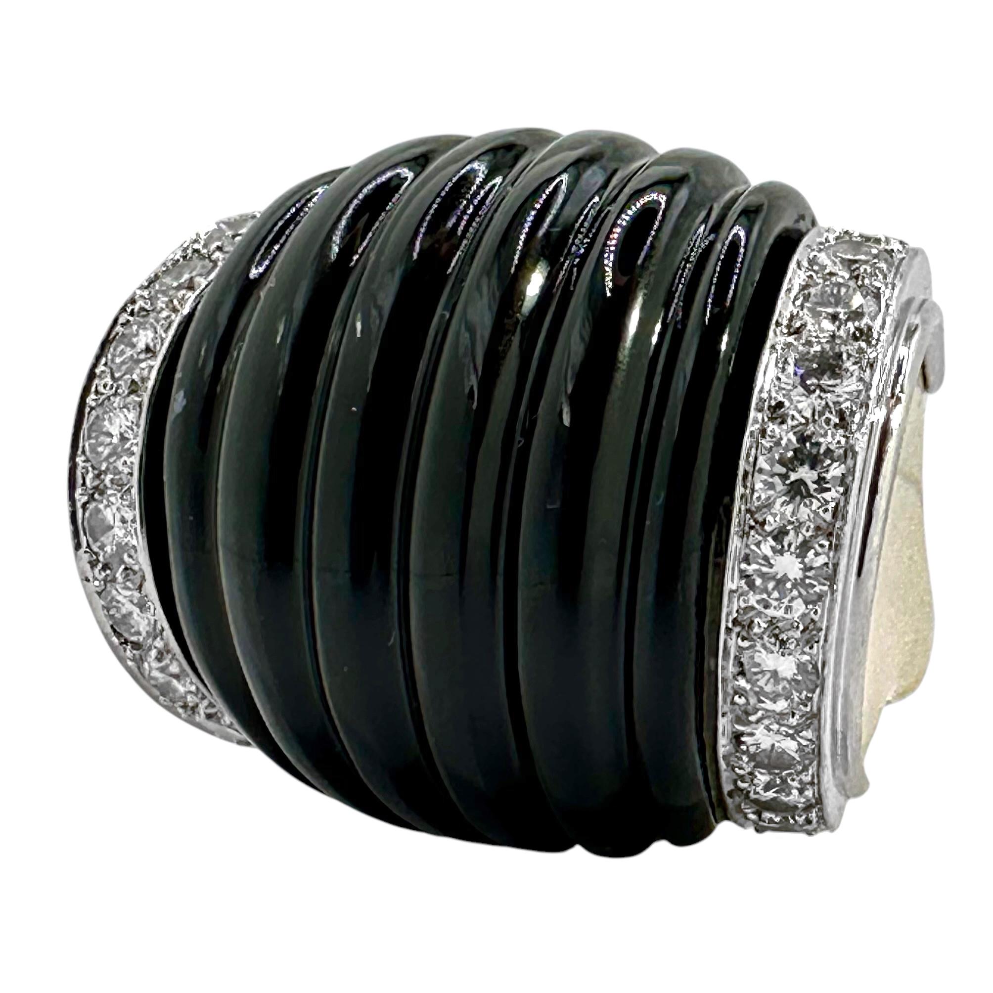 Vintage Bold Charles Turi Ring in 18k Gold, Platinum, Black Onyx and Diamonds 2