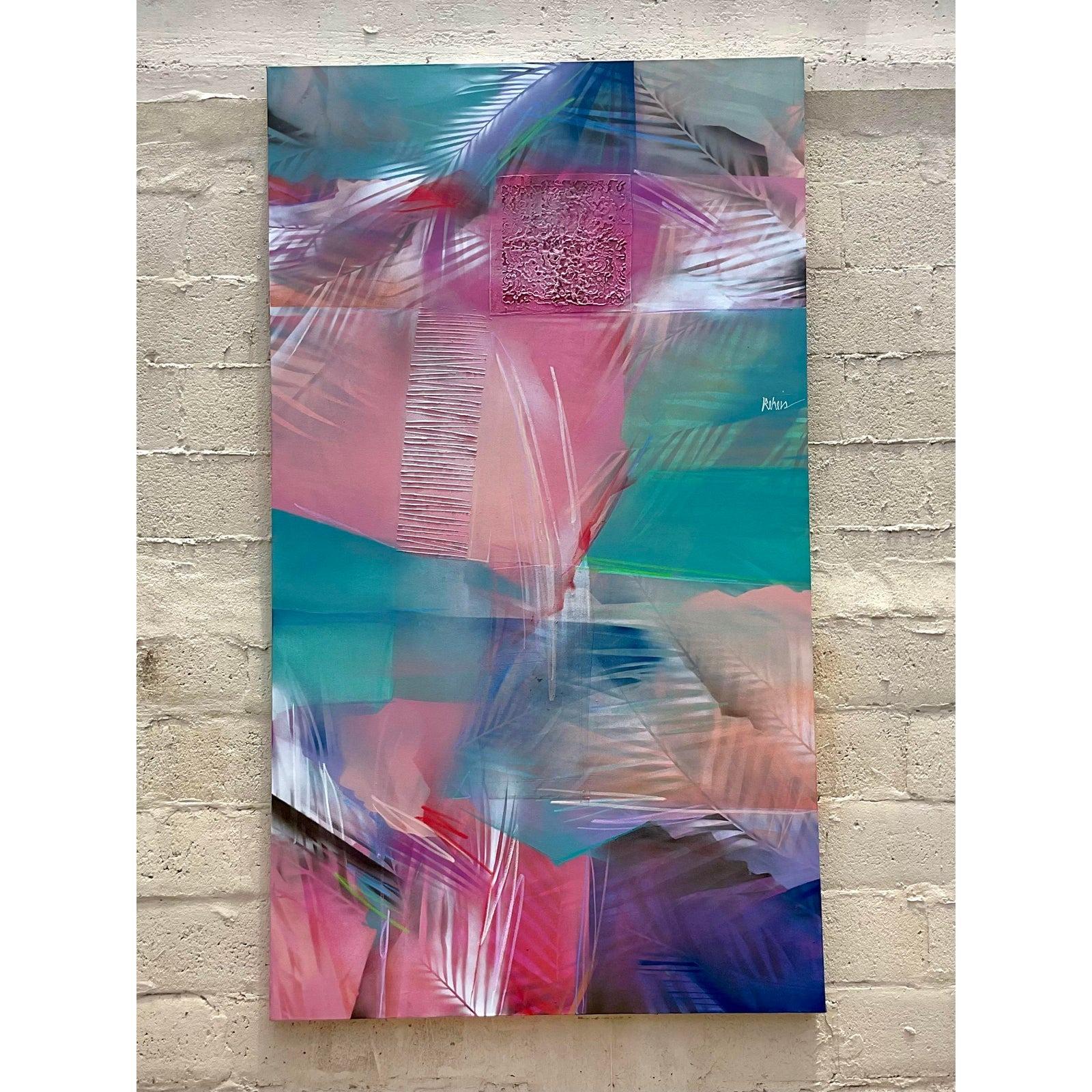 Contemporary Vintage Bold Colorful Abstract Painting For Sale