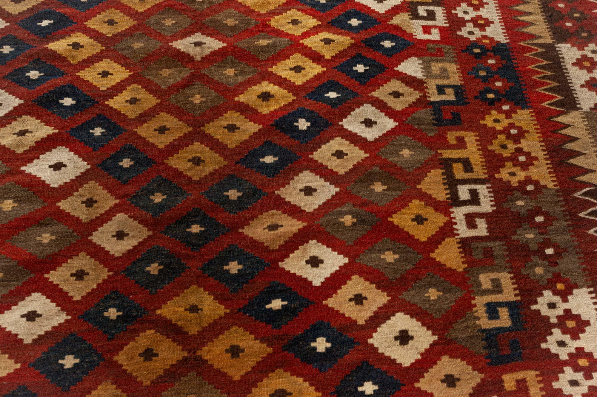 Hand-Knotted Vintage Bold Hand Knotted Wool Kilim Rug For Sale