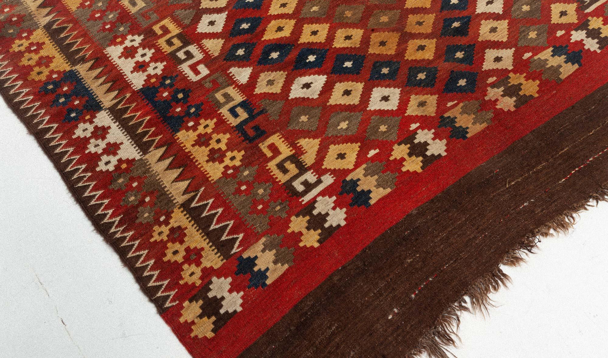 Vintage Bold Hand Knotted Wool Kilim Rug For Sale 1