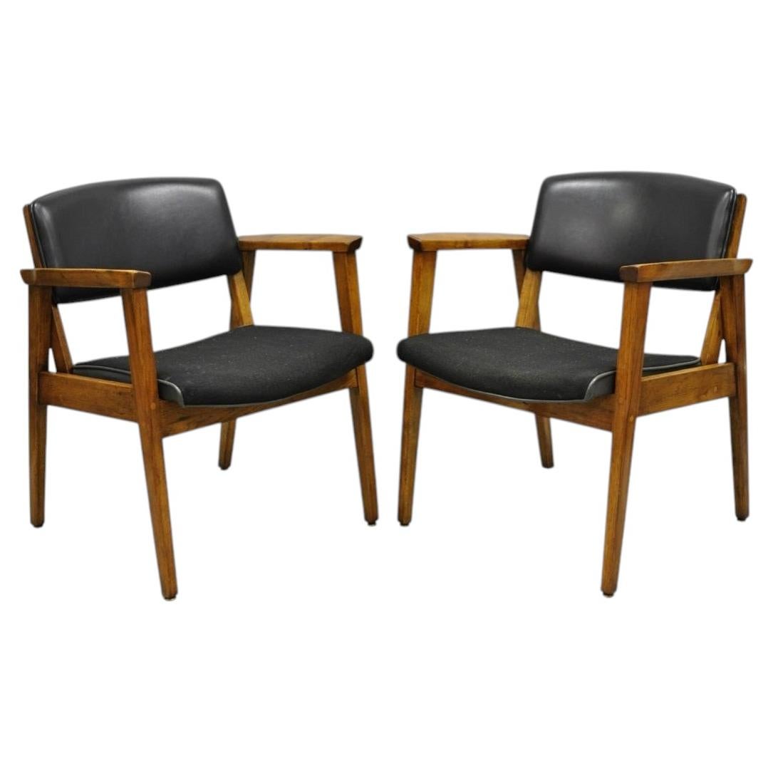 Vintage Boling Chair Co Mid Century Modern Walnut Lounge Arm Chairs (A) - Pair