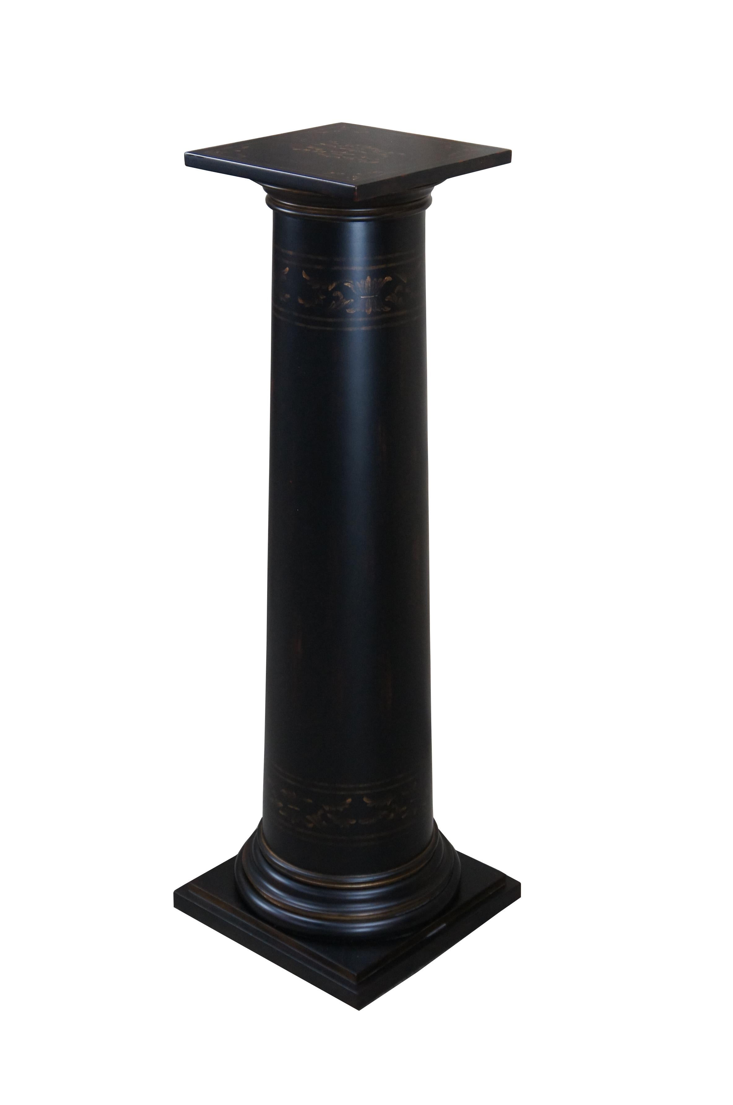 Vintage Bombay Black Regency Corinthian Column Pedestal Plant Stand 37